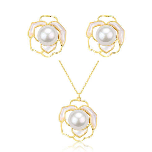 Rose White Mother of Pearls Necklace Gold Vermeil - House Of Pearls